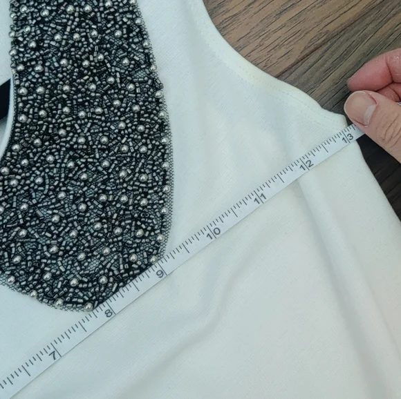 *White Beaded Peter Pan Collar Mini Dress Belted Sheath Sleeveless Small - Picture 6 of 7